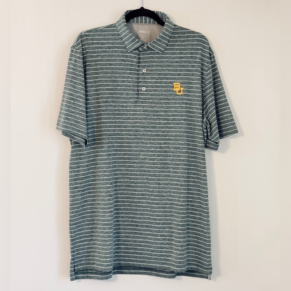 johnnie-O Green Embroidered Baylor University BU Bears Striped Polo Shirt‎ Large